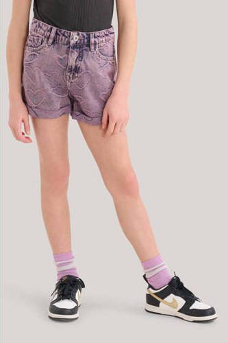 Shoeby high waist regular fit denim short met all over print paars Korte broek 110 116 - Foto 2