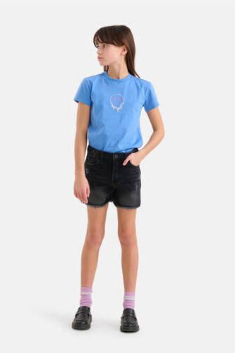 Shoeby high waist regular fit denim short zwart Meisjes Katoen Effen 122 128 - Foto 4
