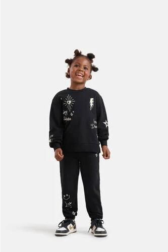 Shoeby high waist regular fit joggingbroek met tekst en borduursels zwart Meisjes Sweat 110 116 - Foto 2
