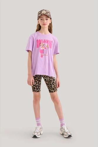 Shoeby high waist slim fit cycling short biker short met panterprint bruin zwart Korte broek Meisjes Polyester 146 152