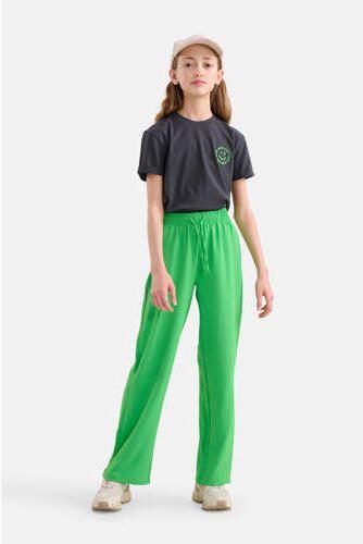 Shoeby high waist wide leg broek groen Meisjes Polyester Effen 110 116 - Foto 3