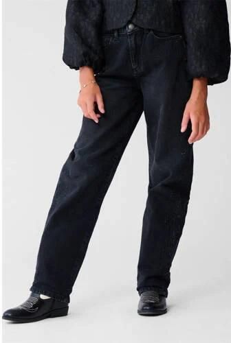 Shoeby high waist barrel jeans black denim Zwart Effen