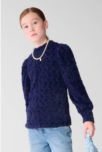 Shoeby imitatiebont longsleeve donkerblauw Meisjes Polyamide Opstaande kraag - Foto 4