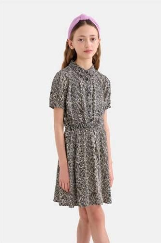 Shoeby jurk met all over print zwart Meisjes Viscose Button down All over print 110 116 - Foto 3