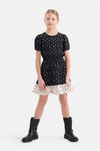 Shoeby jurk met all over print zwart Meisjes Viscose Ronde hals All over print 110 116
