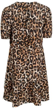 Shoeby jurk met panterprint bruin zwart Meisjes Viscose Ronde hals Panterprint 170 176