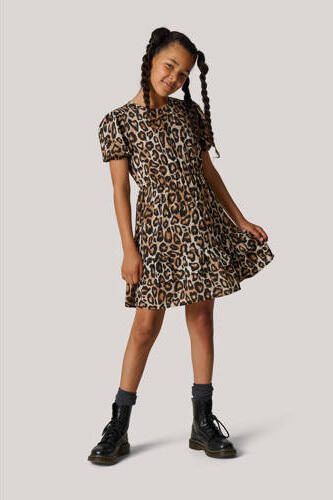 Shoeby jurk met panterprint bruin zwart Meisjes Viscose Ronde hals Panterprint 170 176 - Foto 2