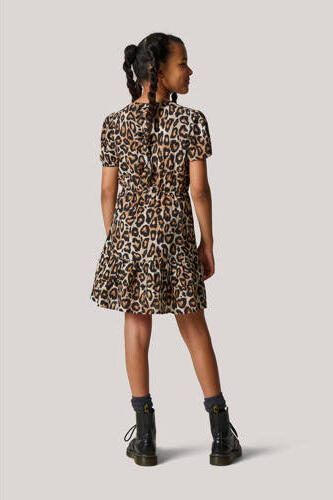 Shoeby jurk met panterprint bruin zwart Meisjes Viscose Ronde hals Panterprint 170 176 - Foto 3