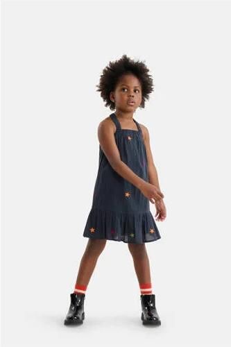 Shoeby jurk met sterren en borduursels donkergrijs Blauw Meisjes Katoen Vierkante hals 134 140 - Foto 2