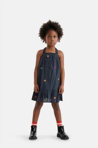 Shoeby jurk met sterren en borduursels donkergrijs Blauw Meisjes Katoen Vierkante hals 134 140 - Foto 3