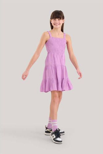 Shoeby jurk met stroken en smockwerk lila Paars Meisjes Viscose Vierkante hals 122 128