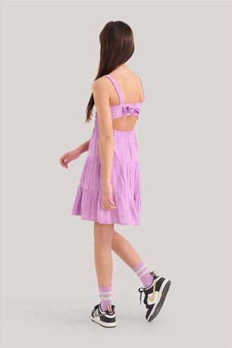 Shoeby jurk met stroken en smockwerk lila Paars Meisjes Viscose Vierkante hals 122 128 - Foto 2