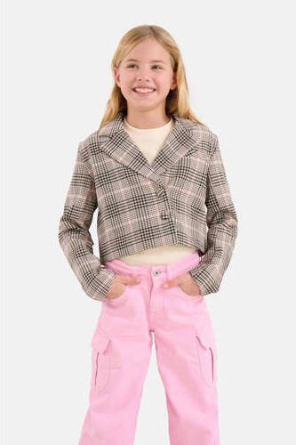 Shoeby korte geruite blazer bruin roze Meisjes Polyester Reverskraag Ruit 134 140 - Foto 2