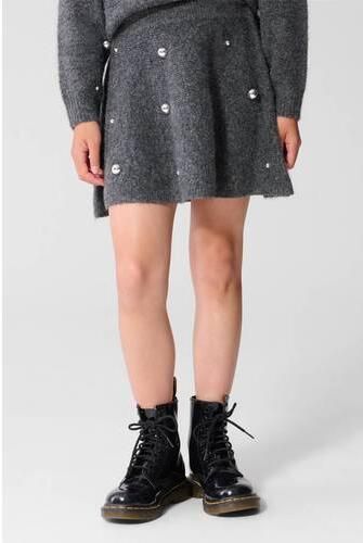 Shoeby korte rok met studs grijs Meisjes Polyester Effen pailletten