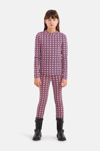 Shoeby longsleeve met all over print roze zwart Meisjes Katoen Ronde hals 110 116 - Foto 3