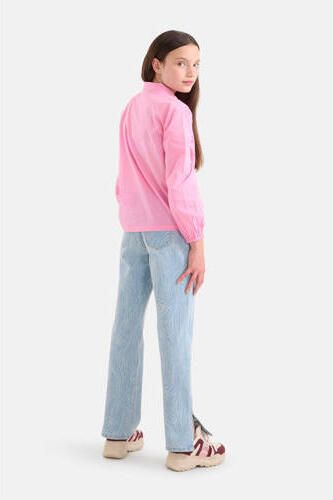 Shoeby loose fit jeans met all over print light blue denim bleached Blauw 116