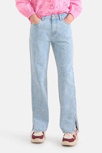 Shoeby loose fit jeans met all over print light blue denim bleached Blauw 116 - Foto 3