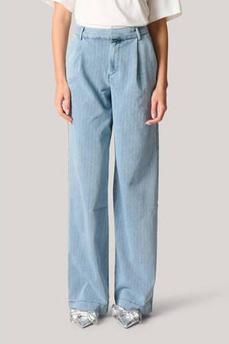 Shoeby loose jeans met krijtstreep light blue denim Blauw Dames Katoen 26