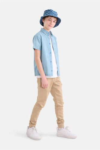 Shoeby overhemd light blue denim Blauw Jongens Katoen Button down Effen 146 152