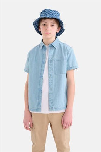 Shoeby overhemd light blue denim Blauw Jongens Katoen Button down Effen 146 152 - Foto 3