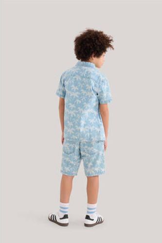 Shoeby overhemd met all over print blauw Meisjes Katoen Klassieke kraag 122 128