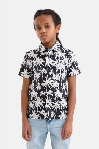 Shoeby overhemd met all over print zwart wit Jongens Katoen Button down 110 116