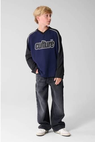 Shoeby oversized longsleeve met tekst donkerblauw Jongens Polyester V-hals - Foto 4