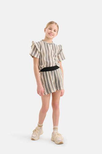 Shoeby regular fit crochet casual short met all over print zwart offwhite Korte broek Meisjes Katoen 146 152