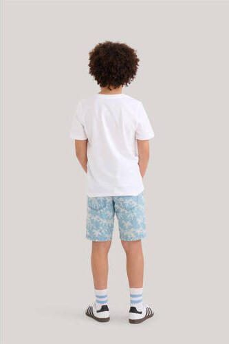 Shoeby regular fit denim short met all over print blauw wit Korte broek Jongens Katoen 110 116 - Foto 2