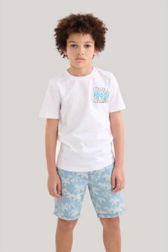 Shoeby regular fit denim short met all over print blauw wit Korte broek Jongens Katoen 110 116 - Foto 3