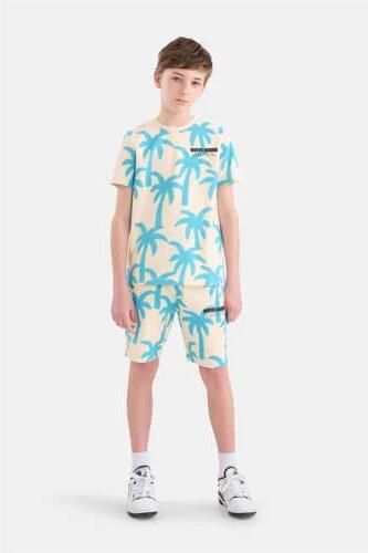 Shoeby regular fit sweatshort met all over print ecru blauw Korte broek Jongens Katoen 122 128 - Foto 2