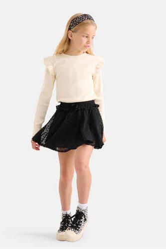 Shoeby ribgebreide top met ruches ecru Meisjes Katoen Ronde hals Effen 110 116 - Foto 3