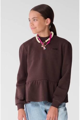 Shoeby sweater met peplum donkerbruin Effen - Foto 4