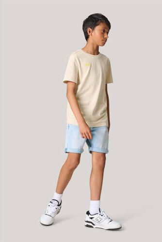 Shoeby T-shirt met backprint beige Jongens Katoen Ronde hals Backprint 110 116