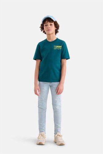 Shoeby T-shirt met backprint donkergroen Meisjes Katoen Ronde hals Backprint 110 116