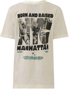 Shoeby T-shirt met backprint ecru Jongens Katoen Ronde hals Backprint 122 128