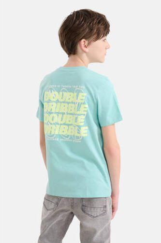 Shoeby T-shirt met backprint lichtblauw Jongens Katoen Ronde hals Backprint 110 116 - Foto 3
