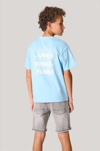 Shoeby T-shirt met backprint lichtblauw Jongens Katoen Ronde hals Backprint 170 176