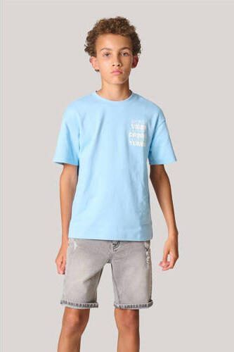 Shoeby T-shirt met backprint lichtblauw Jongens Katoen Ronde hals Backprint 170 176 - Foto 2