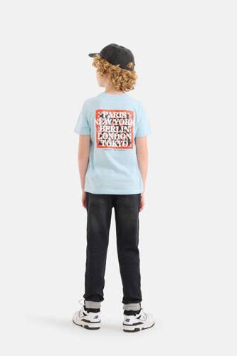 Shoeby T-shirt met backprint lichtblauw oranje Jongens Katoen Ronde hals 110 116