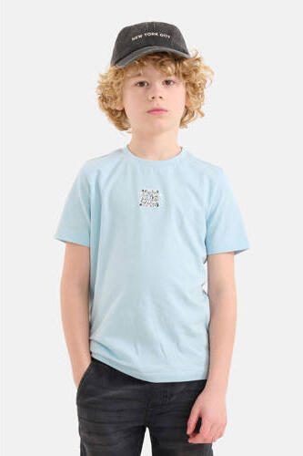Shoeby T-shirt met backprint lichtblauw oranje Jongens Katoen Ronde hals 110 116 - Foto 2