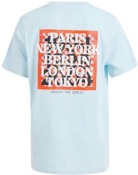 Shoeby T-shirt met backprint lichtblauw oranje Jongens Katoen Ronde hals 110 116 - Foto 3