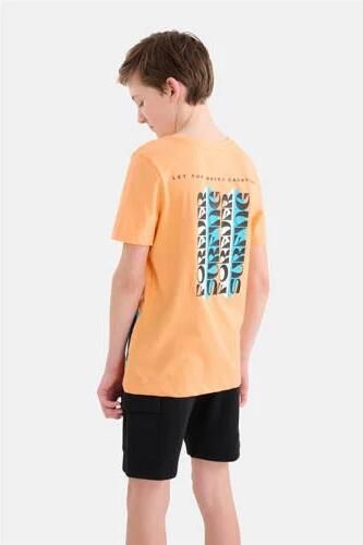 Shoeby T-shirt met backprint oranje Jongens Katoen Ronde hals Backprint 110 116