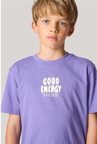 Shoeby T-shirt met backprint paars Jongens Katoen Ronde hals Backprint 122 128