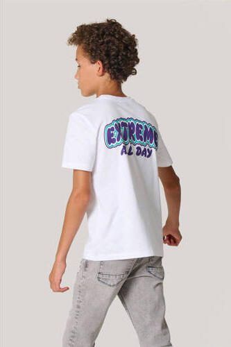 Shoeby T-shirt met backprint wit Jongens Katoen Ronde hals Backprint 110 116