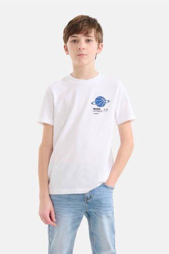 Shoeby T-shirt met backprint wit Jongens Katoen Ronde hals Backprint 134 140 - Foto 2