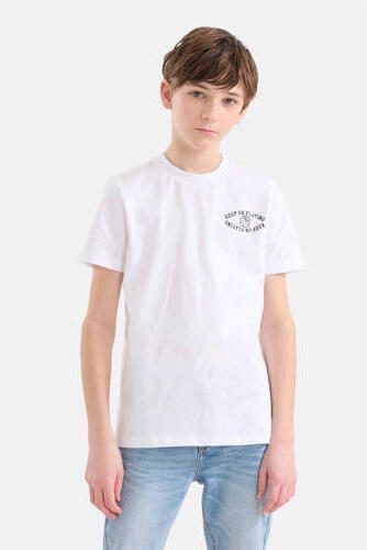 Shoeby T-shirt met backprint wit Jongens Katoen Ronde hals Backprint 110 116