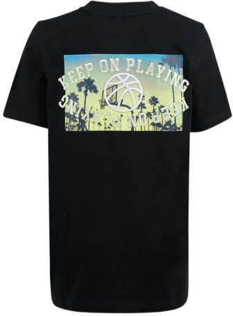 Shoeby T-shirt met backprint zwart Jongens Katoen Ronde hals Backprint 134 140