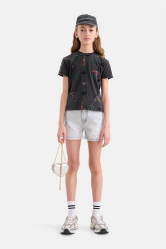 Shoeby T-shirt met printopdruk donkergrijs Meisjes Katoen Ronde hals Printopdruk 122 128