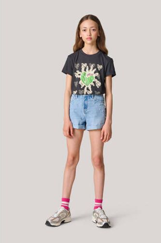 Shoeby T-shirt met printopdruk donkergrijs Meisjes Katoen Ronde hals Printopdruk 134 140 - Foto 2